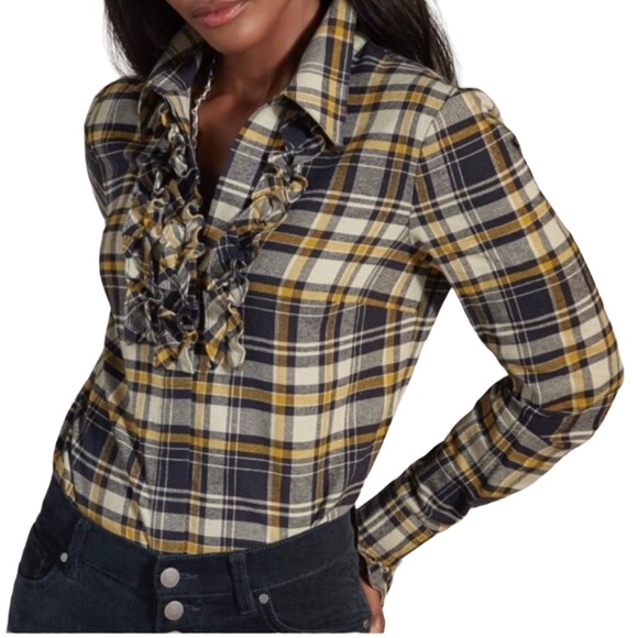CAbi Tops - CAbi Seattle Plaid Ruffle Shirt Size Large Style 4233 Soft Brushed Flannel